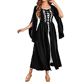 Scarlet Darkness Women's Medieval Renaissance Costume Dress Long Bell Sleeve Embroidery Cosplay Overdress