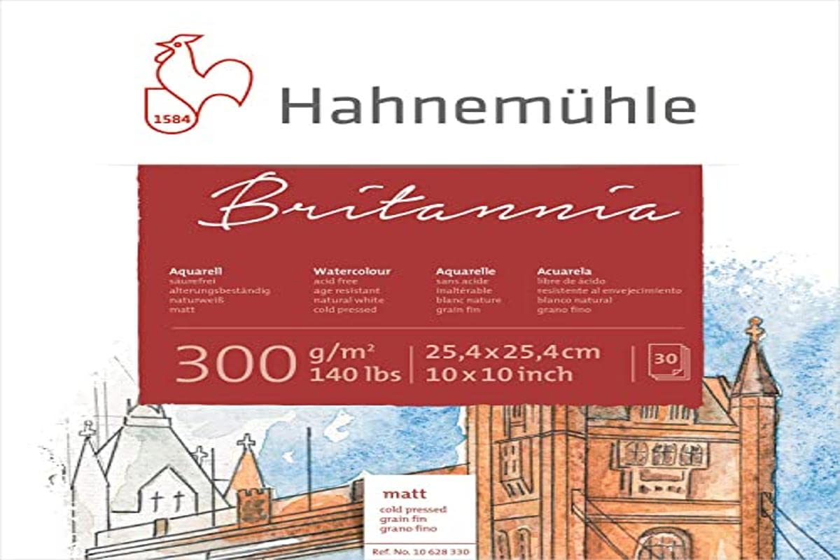 Hahnemühle Britannia Watercolour Pad Matte Natural White Watercolour Paper 300gsm 30 Sheets 10 x 10 Inch