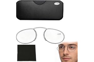 Reading Glasses Men Women Rimless Clip-On Nose Style +2.0 Magnification Lightweight Transparent Lens Compact Thin Pocket Wall