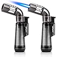 LcFun Torch Lighter 2 Pack Refillable Gas Butane Lighter - Windproof Flame Single Jet for Candle, Campfire, Outdoor Fire Pit, Grill, Camping - Butane NOT Included