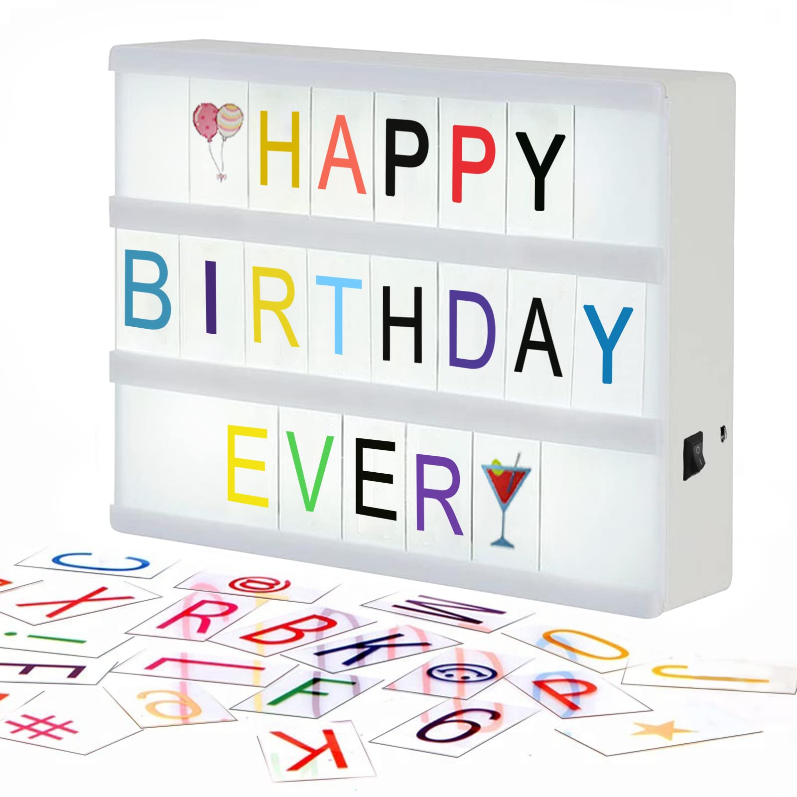OPAHUTER Cinema Light Box with 192 Letters Numbers Symbols, Cinema Light Box Tops for Boys Girls, LED Light Box Sign for Home, Wedding, Birthday Parties