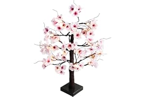 Uieke 24IN Lighted Cherry Blossom Tree 24 Warm White LED Tabletop Artifical Bonsai Tree with Timer Battery Operated for Wedding Party Spring Christmas Home Indoor Japanese Room Decor