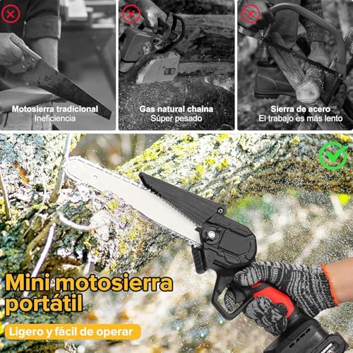 Mini Motosierra de Mano de 8 Pulgadas,Motosierra Inalmbrica Portátil y Funcional,Motosierra Eléctrica de Con 2 Baterías 21v,para Poda de árboles,Jardinería