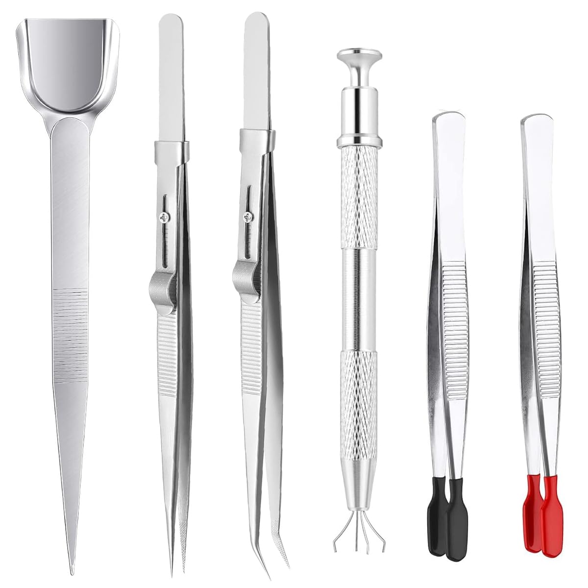 FAURAPMNG 6-Pack Diamond Stone Gemstone Tweezers Set, Stainless Steel Precision Locking Tweezers, Claw Grabber for Jewelry Crafts, Beads, Stamps