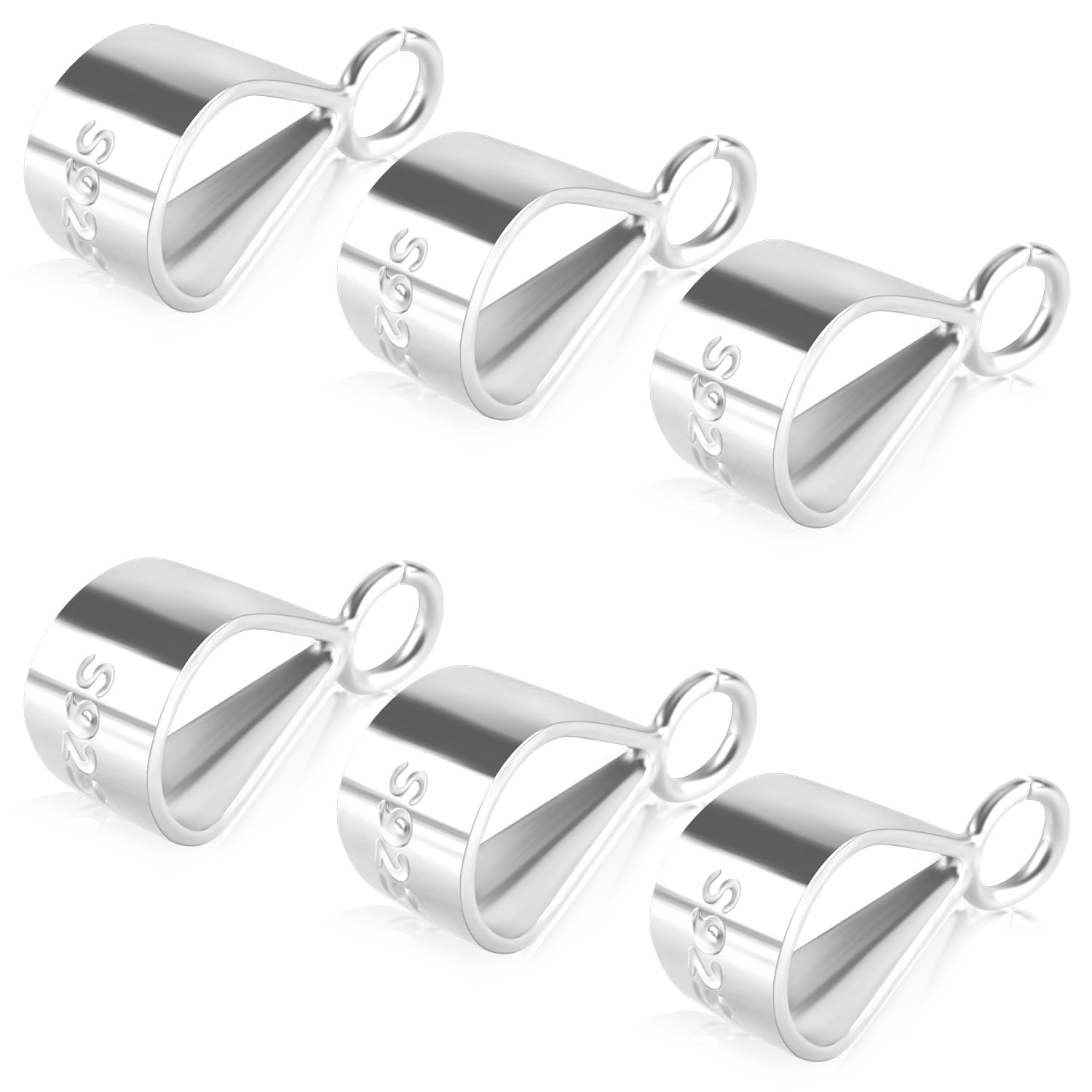 6pcs Pendant Clasp Bail Connector, S925 Sterling Silver Necklace Pendant Clasp with Open Loop Jewelry Pendant Attachment for Bracelets, Necklaces, DIY Jewelry Craft Project