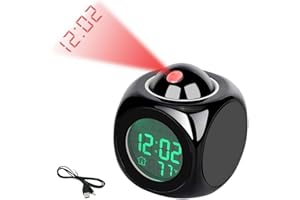 Projection Clock, Digital Alarm Clock with Ceiling Projection of Time Temperature Date, Adjustable Brightness and Angle, Snoo