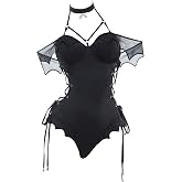 MEOWCOS Gothic Swimsuit for Women Vintage Bat Design Goth Swimsuit Bathing Suit Retro Dark Swimwear