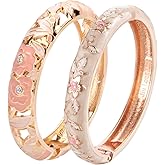 UJOY Vintage Jewelry Cloisonne Handcrafted Flower Enameled Gorgeous Rhinestone Hinged Cuff Bracelet Bangles Gifts 88A10