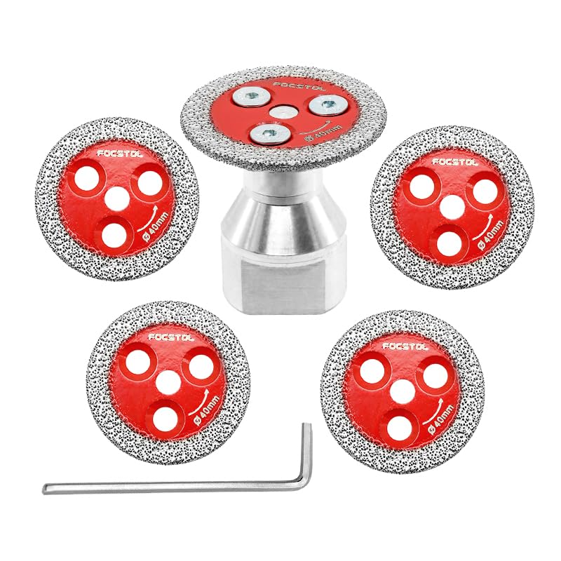 Mini Diamond Engraving Saw Blade - FOCSTOL 5pcs 40mm Cutting Disc with 1pc M14 Thread Flange for Marble Granite Artificial Stone Porcelain Tile Ceramic