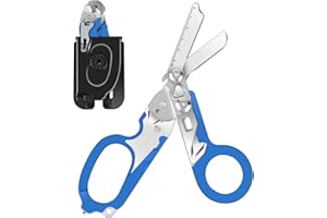 Awaiymi 6 In 1 Multi-function Trauma Shears With Holster, Stainless Steel Foldable Emergency Response Shears, Outdoor Camping Rescue Scissors Tools With Strap Cutter and Glass Breaker Blue