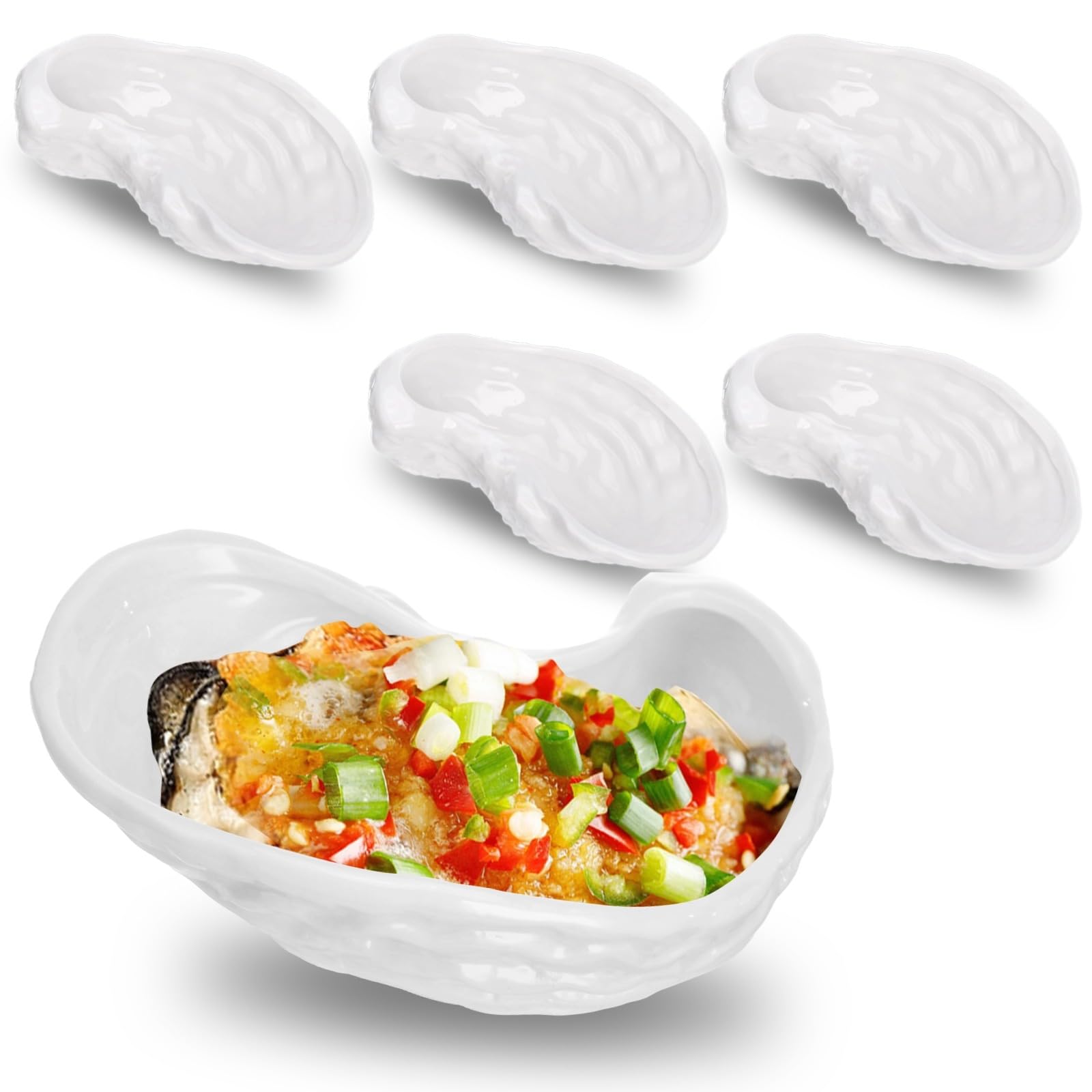 Photo 1 of **SEE NOTES***6Pcs Oyster Plate,Ceramic Shell Plates Oyster Shells,Seafood Oyster Tray Serving Plates,White Oyster Grilling Baking Dish,Reusable Platter for Scallops,Cooking,Shrimp,Clams,Seafood and Serving