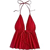 SOLY HUX Women's Plus Size Halter Tops Y2k Tie Front Peplum Split Summer Going Out Cami Top Beachwear