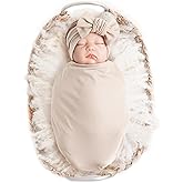 Konssy Baby Girl Newborn Receiving Blanket with Headband Set Baby Swaddle Nursery Swaddle Wrap