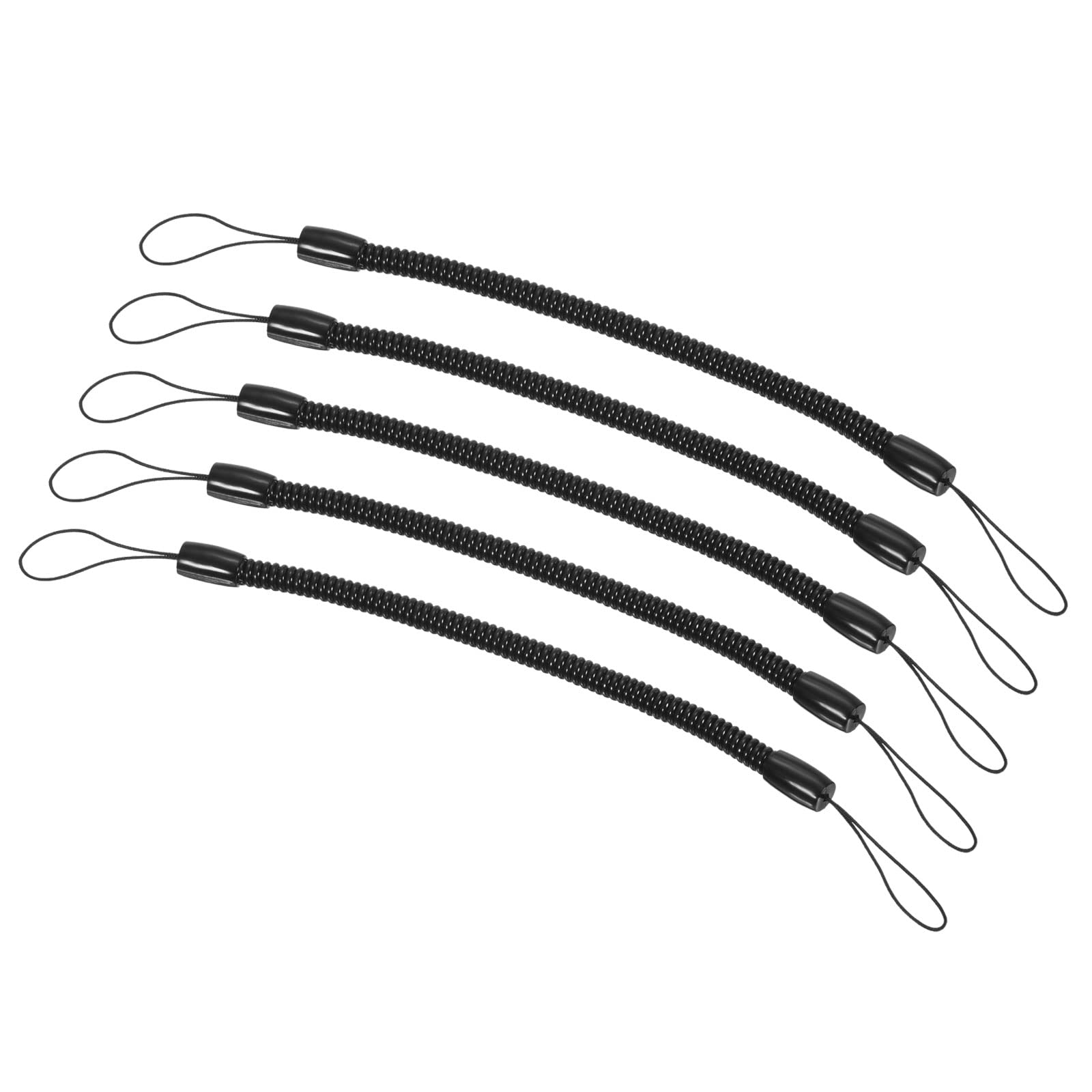 PATIKIL Retractable Spring Coil Strap 6", 5 Pack Plastic Spiral Stretchy Key Holder Stylus Lanyard Cord, Black