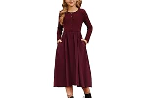 GRACE KARIN Girls Fall Long Sleeve Dresses Girl Casual Maxi Dress with Pockets Kids Formal Party Dress Size 6-14