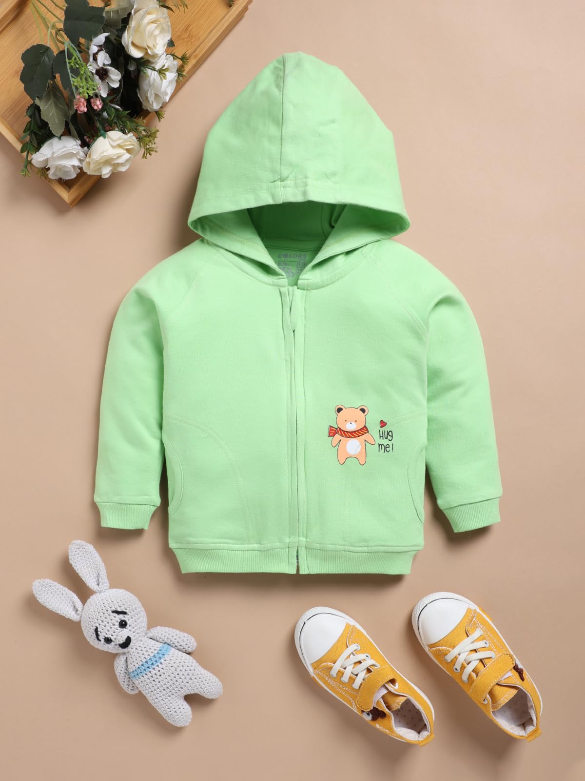 Peek-A-Boo Infant Winter Wear Full Sleeves Front Open Hooded Jacket, 100% Cotton Loopknit Fabric, Ultra-Soft with Breathable Comfort, Set of 3 3