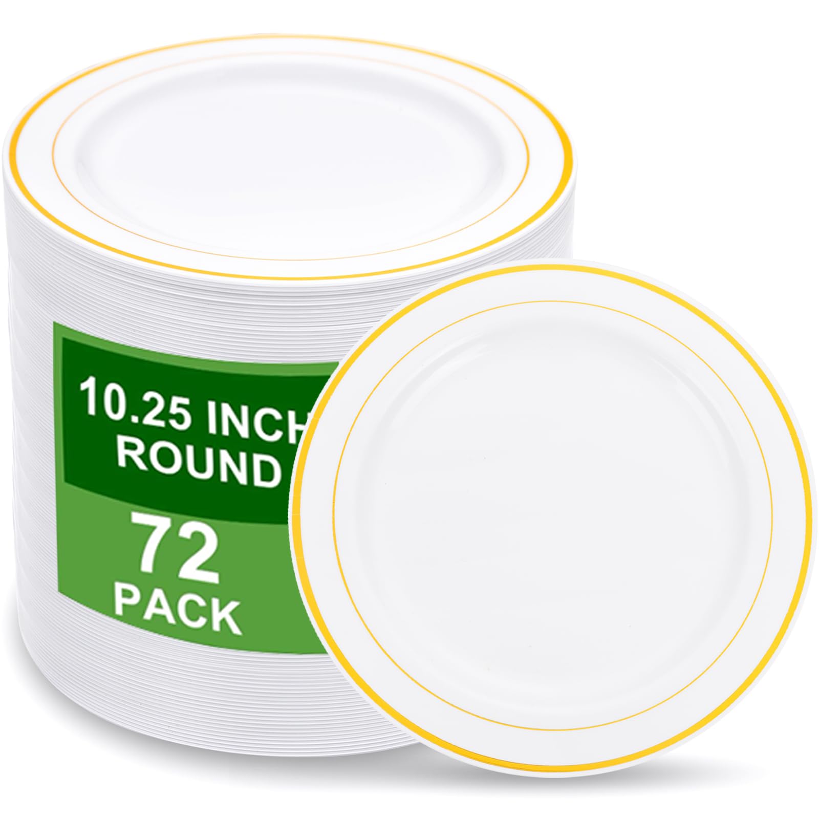 Photo 1 of WELLIFE 72PCS Gold Plastic Plate, 10.25Inch Disposable Dinner Plate Party with Gold Rim, Heavy Duty Disposable Plastic Plates for Party, Wedding, Birthday.