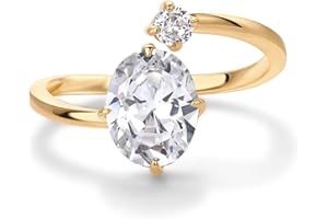 PAVOI 14K Yellow Plated Toi Et Moi 3CT Cushion Cut Cubic Zirconia Stone Wraparound Engagement Promise Ring for Women - Statement Ring