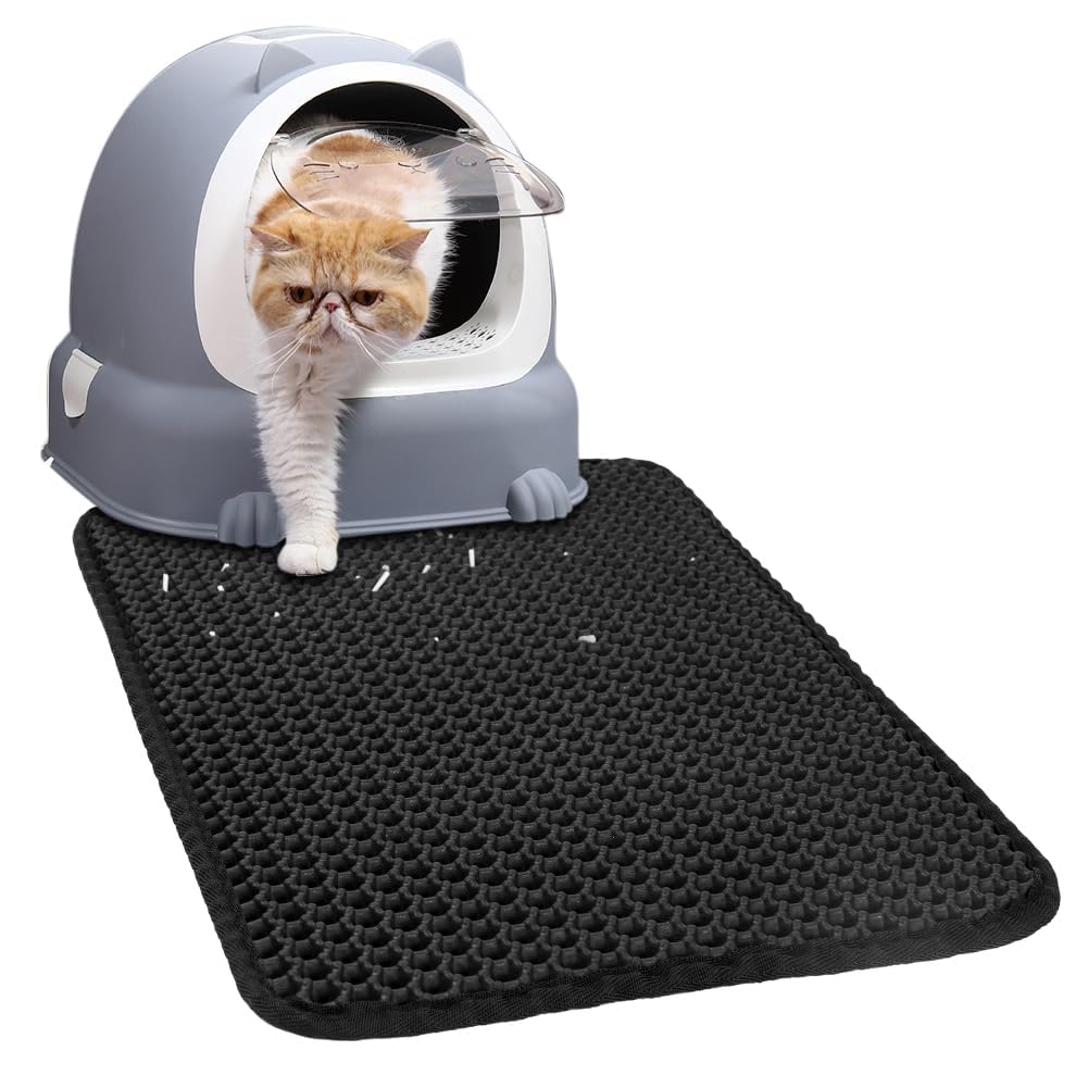 vsshe Cat Litter Tray Mat, 45 x 30 cm Cat Litter Mat, Non-slip Cat Litter Trapping Mat, Waterproof Double Layer Honeycomb Design Litter Box Mat, Easy Clean Washable EVA Material