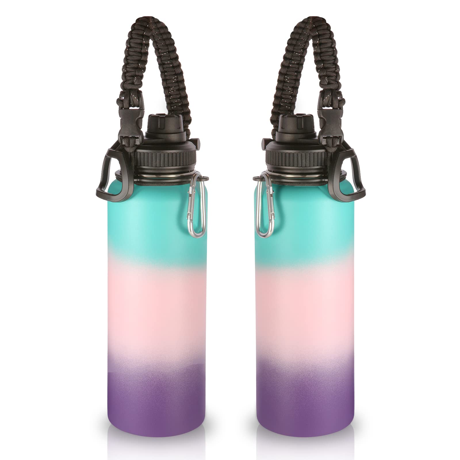 Volhoply Insulated Water Bottles Bulk 2 Pack, 1200ml Sports Bottle with Paracord Handle & Spout Lid, Double Walled Vacuum Water Cups with Wide Mouth,Reusable Hiking Water jug(Gradient Color,2 Set)