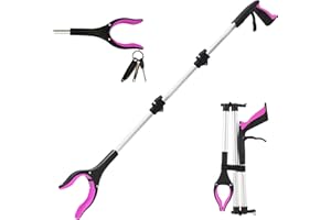 GRABRUNNER Grabber Reacher Tool for Seniors, 36" Foldable Reacher Grabbers Pickup Stick with Anti-Slip 360° Rotating Jaw, with Magnet for Disabled, After Surgery Recovery (Pink, 36Inch 1 Pack)