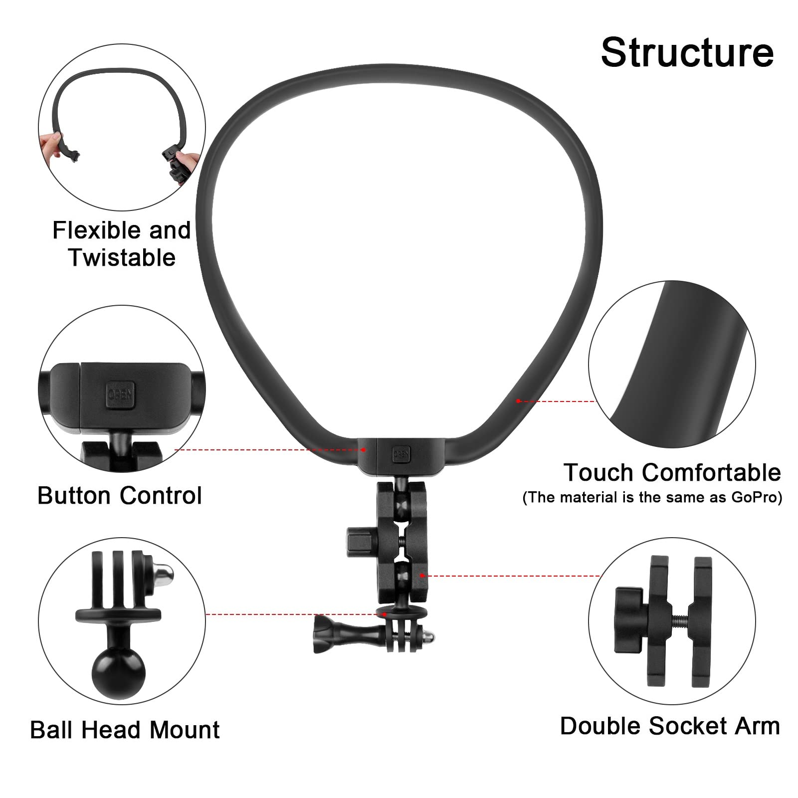POV Neck Mount Necklace Holder Chest Strap for Smartphone GoPro AKASO DJI Action Camera and Smart Phone Video Record Accessories