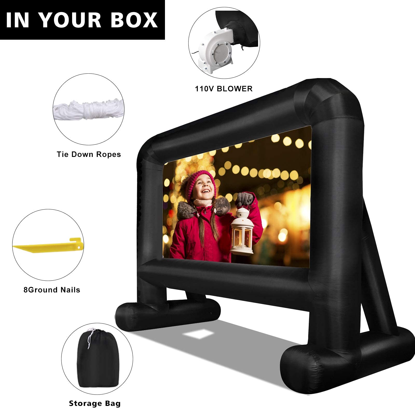 OUTTOY Inflatable/Blow Up Projection Screen with Quiet Fan and Storage Bag, Easy Set up, Mega for Outdoor, Backyard Movie Night, Theme Parties, Celebrations-16FT