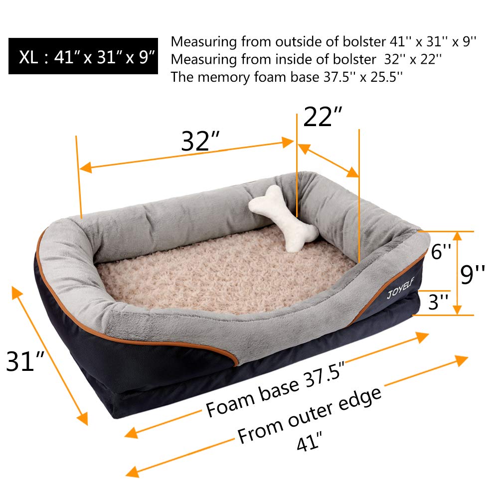JOYELF Orthopedic Dog Bed Memory Foam Pet Bed with Removable Washable Cover and Squeaker Toy as Gift