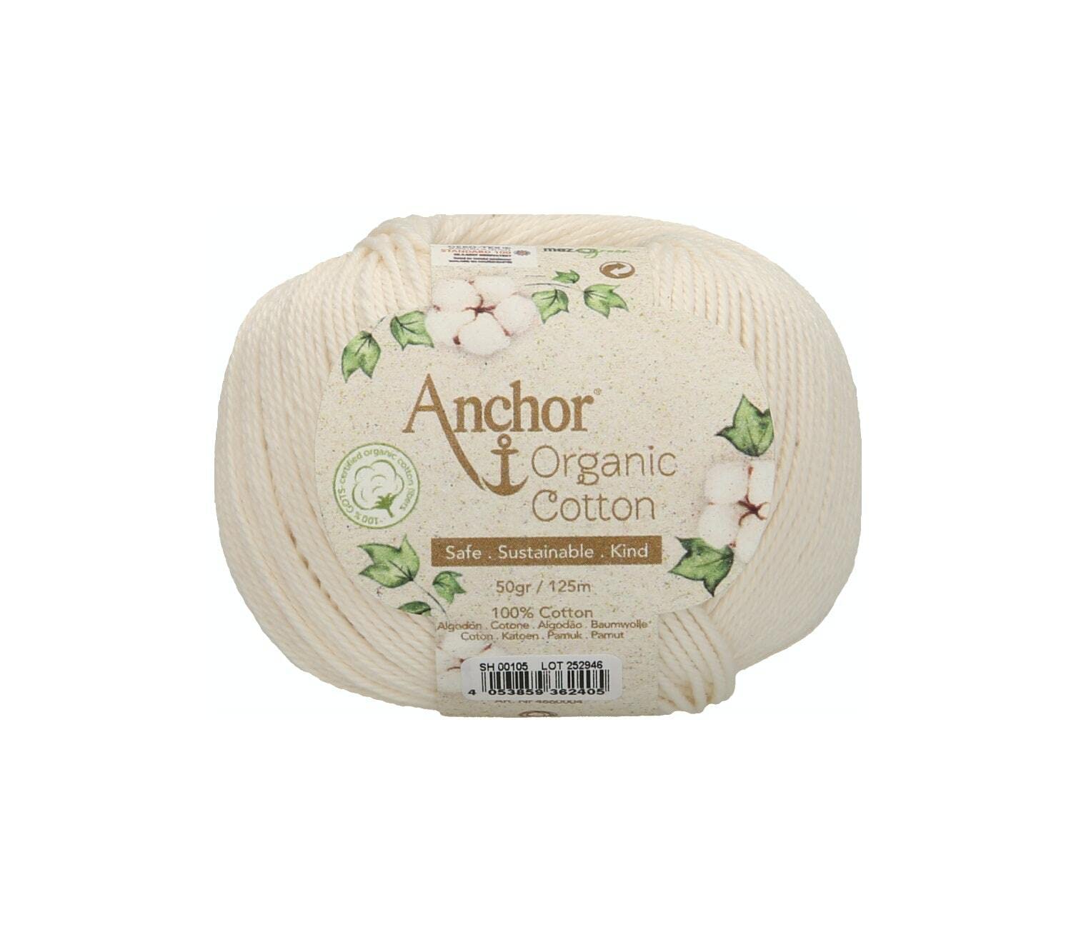 Anchor Organic Cotton, 50 g, Thickness: 4, Presentation: 125 m Natural Crochet Yarn