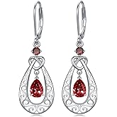 Teardrop Birthstone Dangle Drop Earrings Sterling Silver Infinity Filigree Leverback Earrings, Infinity Love Birthday Anniversary Jewelry Gifts for Her Women Mom Wife