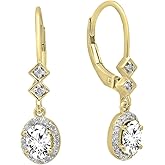 Dazzlingrock Collection 6X4mm Each Oval Lab Created Gemstone & Round Natural Diamond Women Drop Earrings, 10K Yellow Real Solid Gold