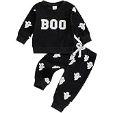 Toddler Boy Girl Halloween Outfit Embroidery Boo Crewneck Sweatshirt Ghost Pants Set Baby Fall Winter oversize Clothes