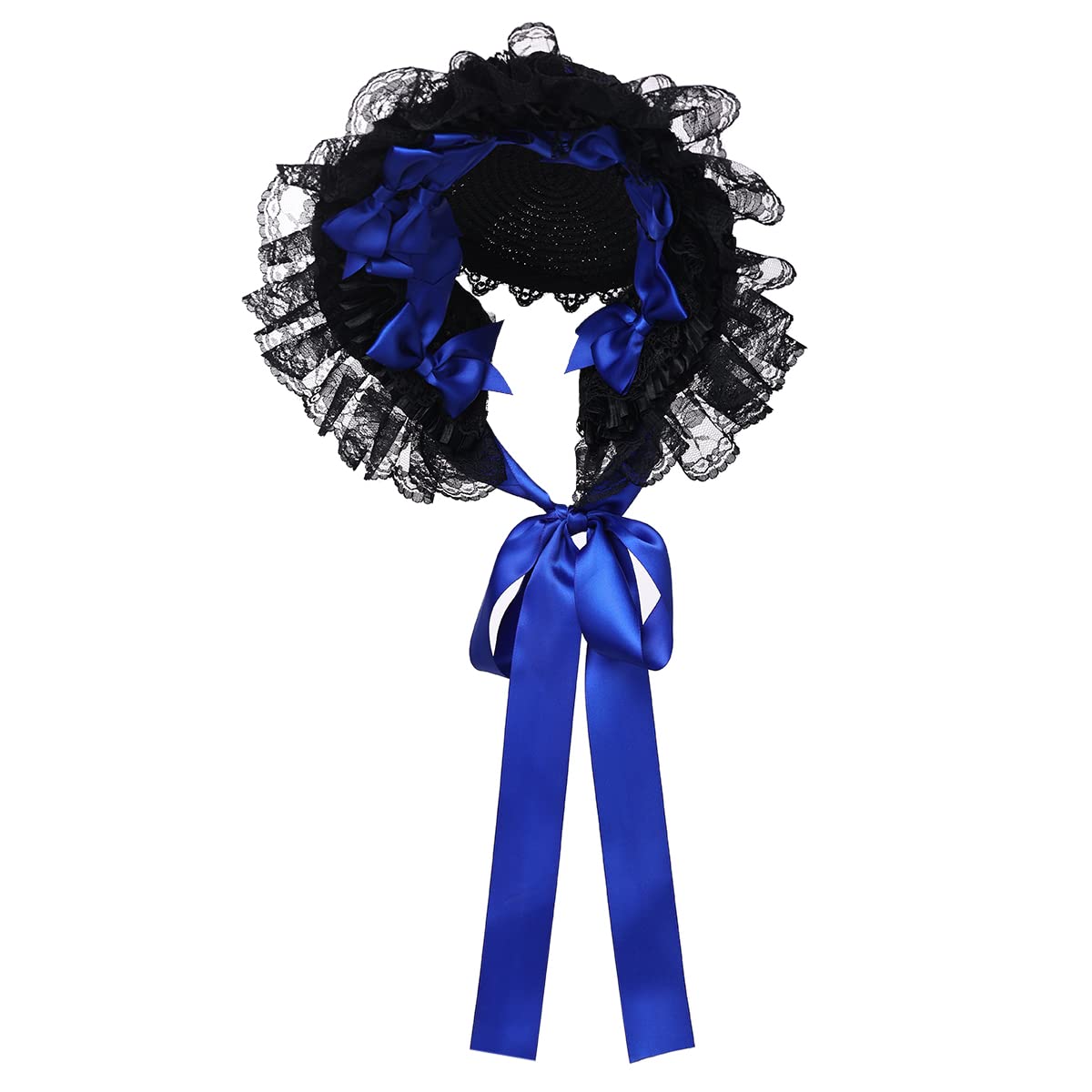 COSDREAMER Girls Women Victorian Bonnets Lace Flowers Tea Party Hats (Black blue) — image 1