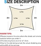 HEYOMART Sun Shade Sail 2m x 2m Square Grey UV 98% Waterproof Outdoor view 6