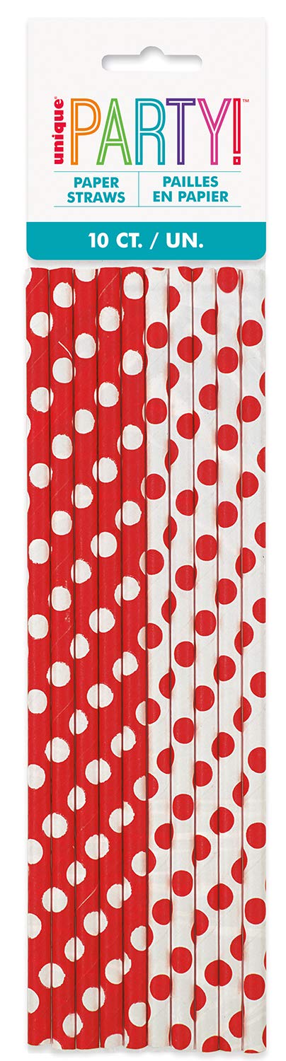 Unique Party 62082 - Red Polka Dot Paper Straws, Pack of 10