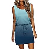 AUSELILY Womens Summer Dress Casual Sleeveless Sundresses Drawstring Waist Beach Cover up Short Swing Dresses with Pockets