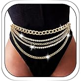 Bmirth Rhinestone Sparkly Waist Chain Gold Layered Waist Chains Crystal Belly Chain Tassels Body Jewelry for Women