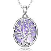 QKABTI Tree of Life Necklace for Women 925 Sterling Silver Large Natural Gemstone Pendant with Amethyst or Turquoise Tree of Life Jewelry Birthday Gift