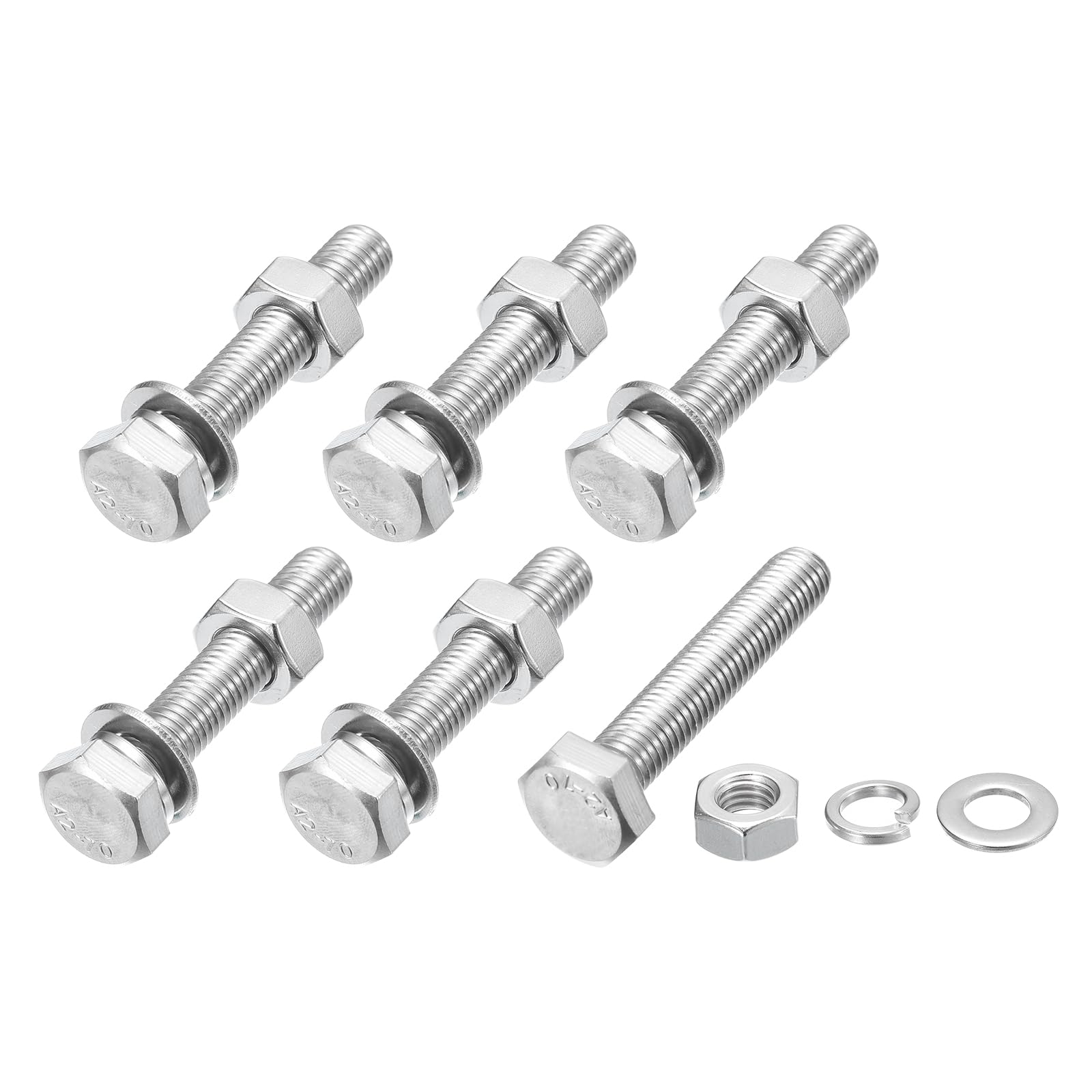 METALLIXITY Hex Head Screws Bolts, Nuts, Flat & Lock Washers Kits (M10-1.5x50mm) 6 Set, Stainless Steel Fully Threaded Machine Screws Bolt Set - for Home Appliance Equipment