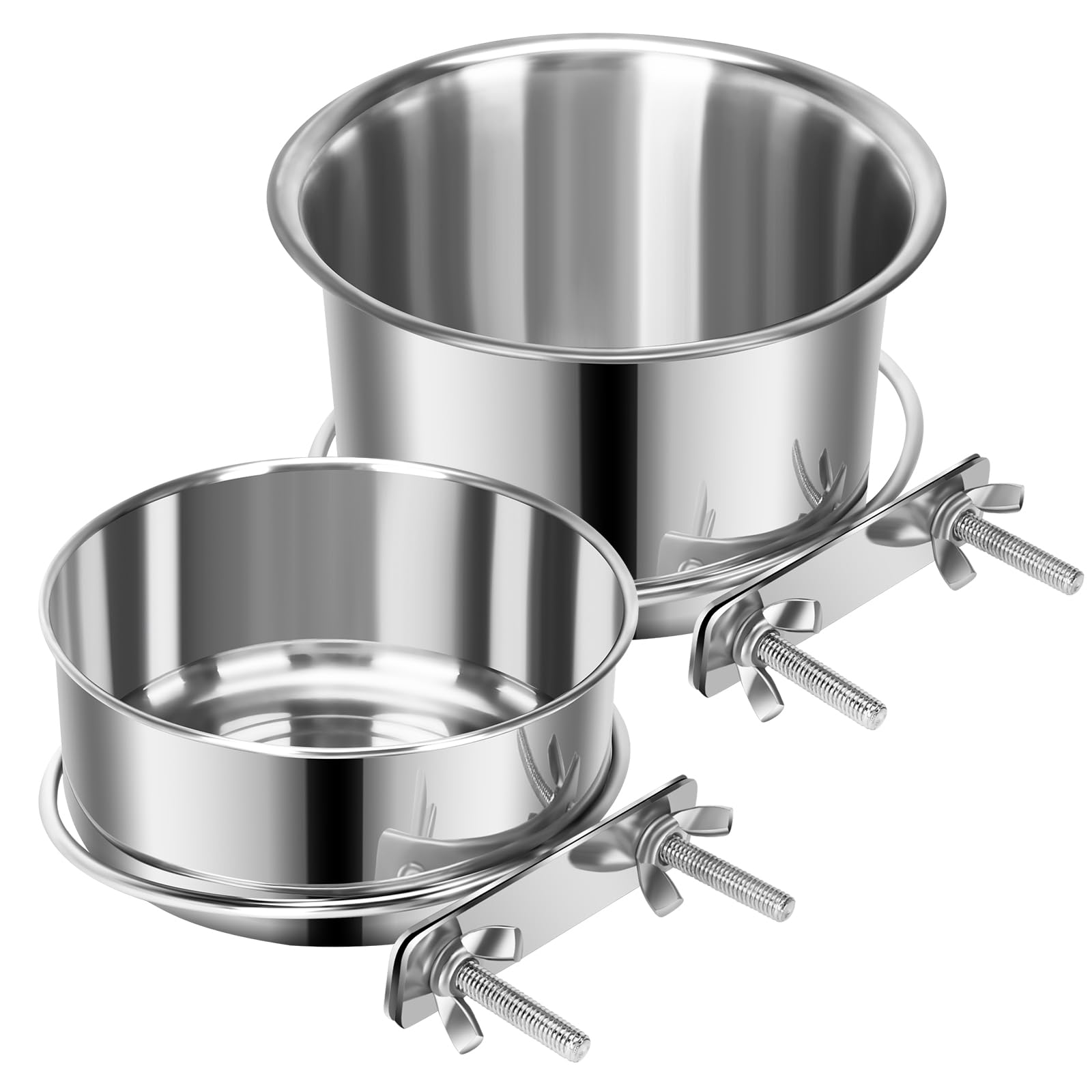 Photo 1 of 2 Pcs Small Pet Dog Food Water Bowl for Cage Stainless Steel Non-Spill Kennel Hanging Cats Pets Bowls with Clamp Holder Crate Feeder Dish for Small Dogs Pets (5.1x2.9'' & 4.7x1.9'')