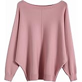 DENSSYNE Womens Oversized Lightweight Boat Neck Dolman Batwing Sweater Fall Winter Casual Slouchy Knitted Pullovers