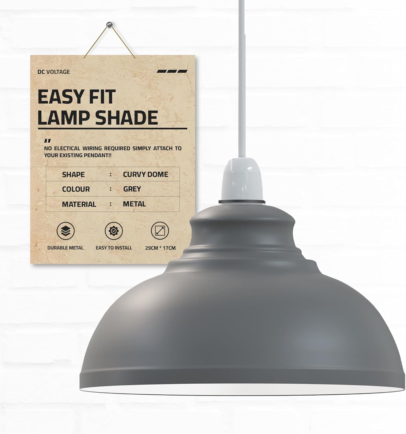 11.41" (29cm) Grey Modern Lamp Shade – Medium Lampshade for Ceiling Lights, Table, Floor Lamps, Compatible with E26 and E27, Easy Fit Light Shade Pendant for Living Room, Bedroom,Kitchen Hallway