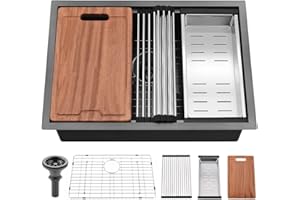 27 Inch Undermount Kitchen Sink Black-Bokaiya 27x19 Black Stainless Steel Undermount Workstation Sink 16 Gauge Deep Single Bowl Kitchen Sinks with Cutting Board