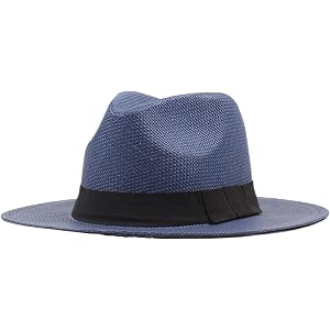 Panama Fedora Hat, Compatible with Universal, Flat Brim Beach Cap | Flat brim straw hat with black band for summer beach use