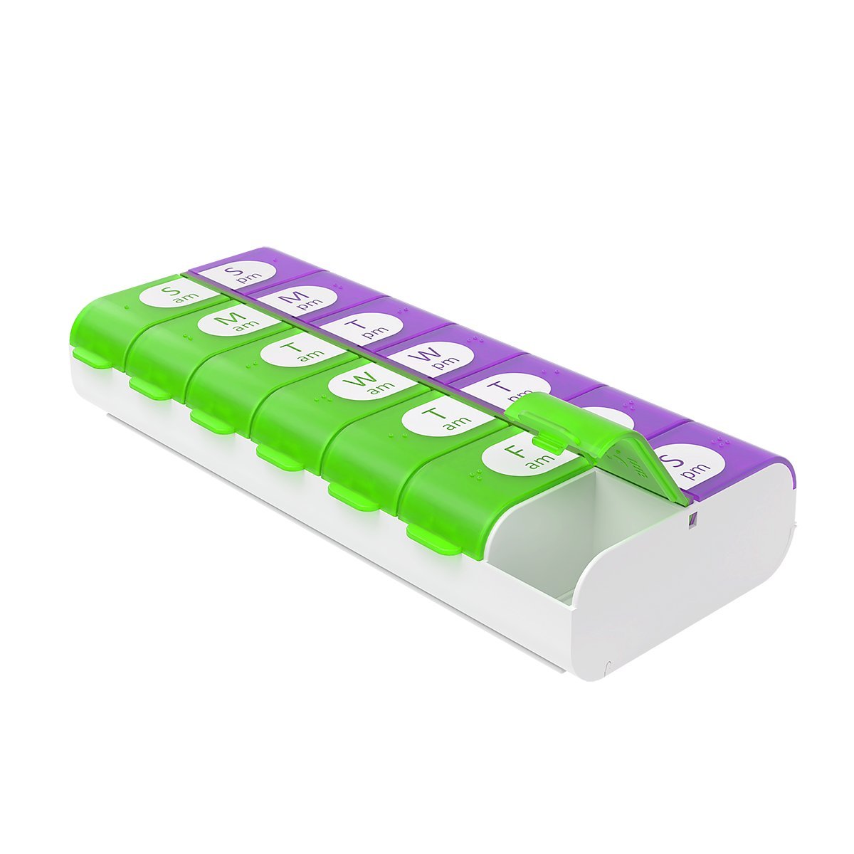 EZY DOSE Easy Fill (7-Day) Pill, Medicine, Vitamin Organizer Box | Weekly, 2 Times a Day, AM PM | Large Compartments | Colored Lids, 1 Count