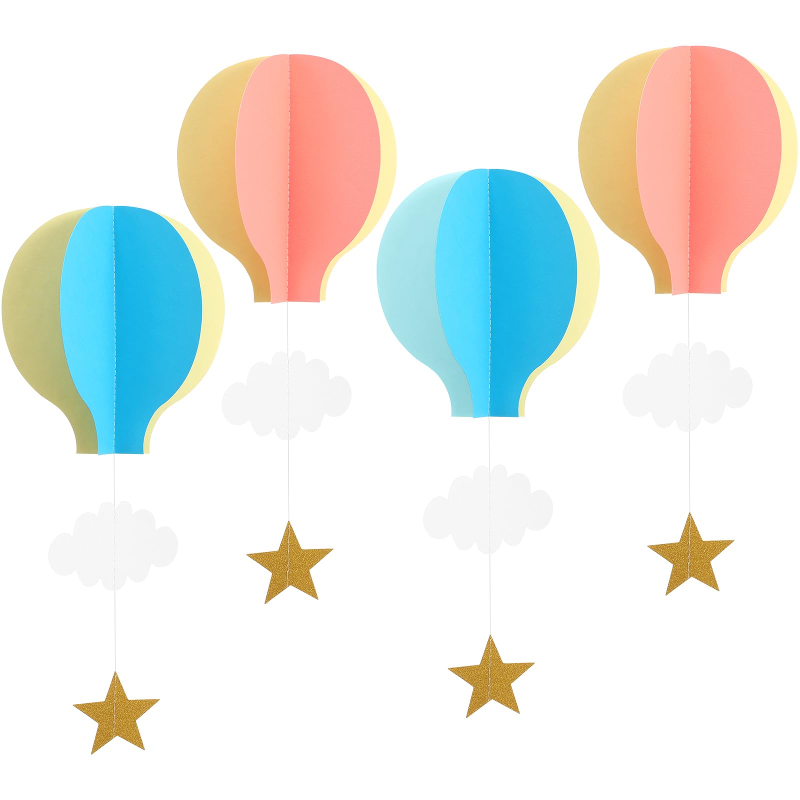 TOYANDONA 3D Hot Air Balloon Cloud Hanging Decorations 4 Pcs Paper Ornaments for Kindergarten Window Baby Shower Wedding Birthday Party Nursery and Kids Room Decor