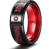 TRUMIUM 8mm Tungsten Carbide Rings for Men Women Celtic Dragon Cubic Zirconia Promise Wedding Ring Black/Blue/Green/Red Comfort Fit Size 7-14