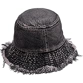 BLUEGLORY Cotton Denim Distressed Bucket Hat, Sun Hat, Hat for Men and Women