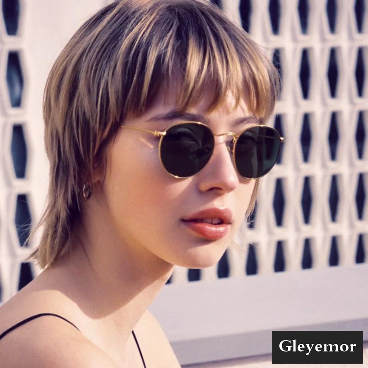 Gleyemor Classic Polarized Round Sunglasses for Women Men, Trendy Metal Frame Shades