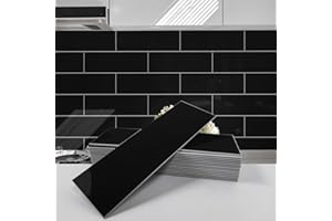 Avant Decor | Sample Tile | Stone Composite Subway Solid Color Tiles | Peel and Stick Kitchen Backsplash Tiles | Wall Tiles | 4” x 12” | Bex Metro Glossy Onyx